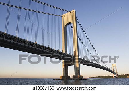 Stock Image - USA, New York State, New York City, Manhattan, Verrazano-Narrows Bridge. Fotosearch