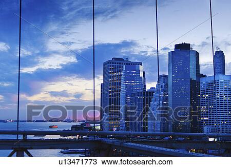 USA, New York State, New York City, Lower Manhattan and Brooklyn Bridge at dusk View Large Photo Image Stock Image - USA, New York State, New York City, Lower Manhattan and Brooklyn Bridge at dusk. Fotosearch