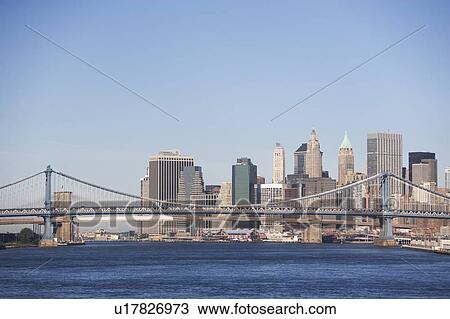 Stock Image - USA, New York State, New York City, Manhattan, Williamsburg Bridge. Fotosearch
