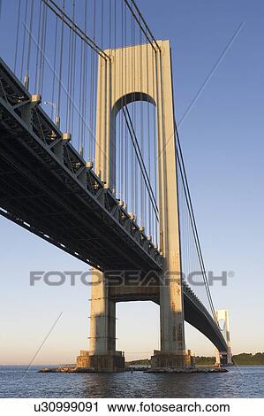 Stock Image - USA, New York State, New York City, Manhattan, Verrazano-Narrows Bridge. Fotosearch