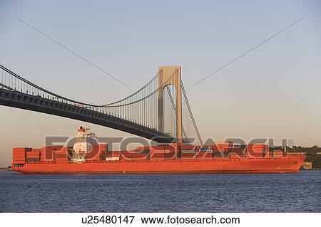 USA, New York State, New York City, Brooklyn, Container Ship under Verrazano-Narrows Bridge View Large Photo Image Stock Photo - USA, New York State, New York City, Brooklyn, Container Ship under Verrazano-Narrows Bridge. Fotosearch