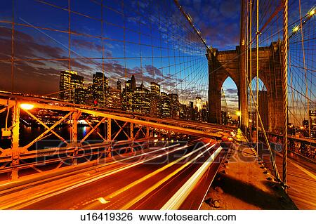 USA, New York State, New York City, Brooklyn Bridge at dusk View Large Photo Image Stock Photograph - USA, New York State, New York City, Brooklyn Bridge at dusk. Fotosearch