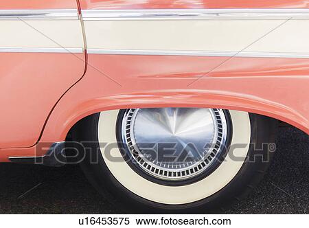 Stock Photography - USA, New York State, New York City, Close-up of tire of antique car. Fotosearch