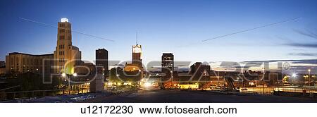 Stock Image - USA, Ohio, Akron, Panoramic skyline. Fotosearch