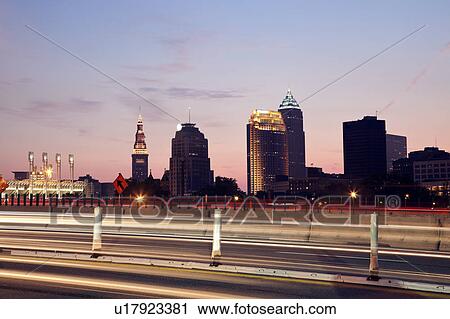 USA, Ohio, Cleveland, City seen from expressway at sunset View Large Photo Image Stock Image - USA, Ohio, Cleveland, City seen from expressway at sunset. Fotosearch