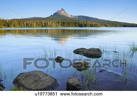 Stock Image - USA, Oregon, Big Lake and Mt. Washington. Fotosearch