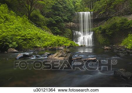 Picture - USA, Oregon, Silver Falls State Park, Lower South Falls. Fotosearch