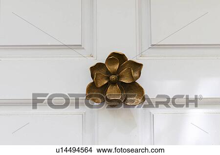Picture - USA, South Carolina, Charleston, Close up of door knocker in shape of flower. Fotosearch