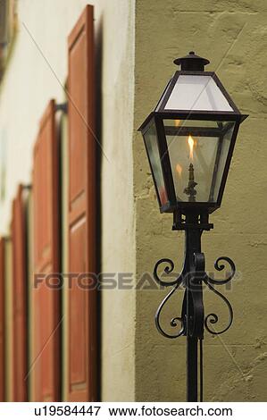 Stock Photo - USA, South Carolina, Charleston, Close up of gas street lamp. Fotosearch
