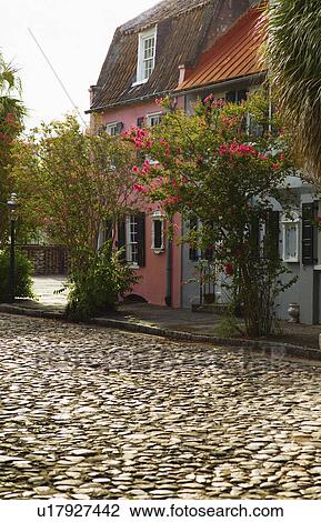 USA, South Carolina, Charleston, Old cobblestone street View Large Photo Image Stock Image - USA, South Carolina, Charleston, Old cobblestone street. Fotosearch