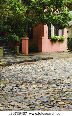 USA, South Carolina, Charleston, Old cobblestone street View Large Photo Image Stock Photo - USA, South Carolina, Charleston, Old cobblestone street. Fotosearch