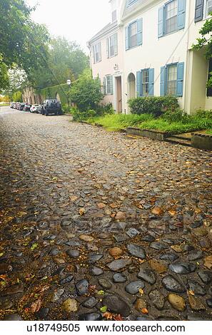 USA, South Carolina, Charleston, Old cobblestone street View Large Photo Image Stock Photography - USA, South Carolina, Charleston, Old cobblestone street. Fotosearch