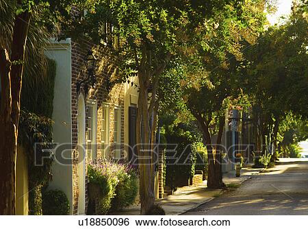 Stock Photograph - USA, South Carolina, Charleston, Quiet street. Fotosearch