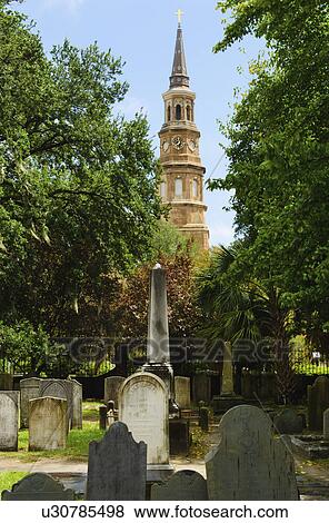 USA, South Carolina, Charleston, St. Philip's Church and cemetery View Large Photo Image Stock Photo - USA, South Carolina, Charleston, St. Philip's Church and cemetery. Fotosearch