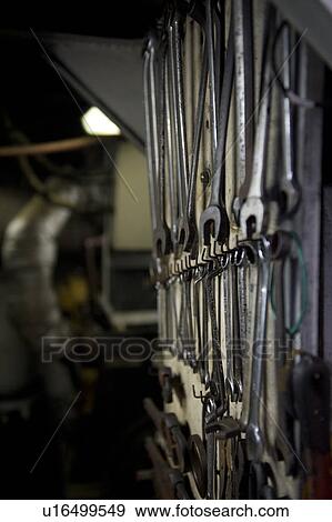 Stock Photo - Close-up of metal wrench at a workshop, Galapagos Islands, Ecuador. Fotosearch