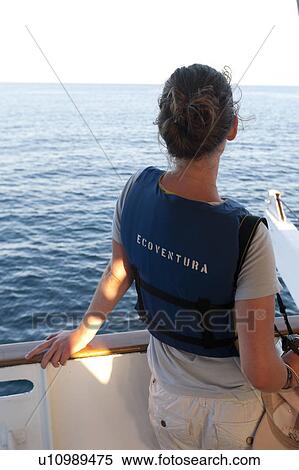High angle view of a woman looking at the ocean, Punta Suarez, Espanola Island, Hood Island, Galapagos Islands, Ecuador View Large Photo Image Stock Photography - High angle view of a woman looking at the ocean, Punta Suarez, Espanola Island, Hood Island, Galapagos Islands, Ecuador. Fotosearch