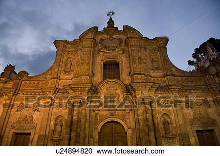 Stock Image - Low angle view of a church, Company of Jesus Church, Historic Center, Quito, Ecuador. Fotosearch