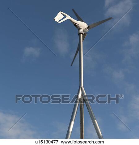 Stock Photo - Low angle view of a wind turbine, Santiago Island, Galapagos Islands, Ecuador. Fotosearch