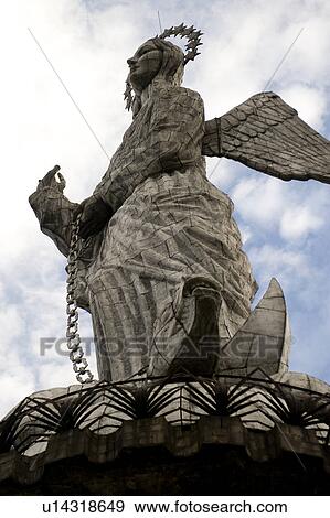 Low angle view of the statue of winged Virgin Mary of Quito, El Panecillo Hill, Quito, Ecuador View Large Photo Image Stock Photo - Low angle view of the statue of winged Virgin Mary of Quito, El Panecillo Hill, Quito, Ecuador. Fotosearch
