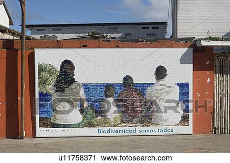 Stock Image - Mural picture on a wall, Puerto Baquerizo Moreno, San Cristobal Island, Galapagos Islands, Ecuador. Fotosearch