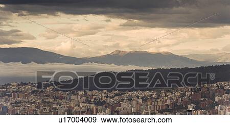 Stock Photo - Quito cityscape with a mountain range in the background, Ecuador. Fotosearch