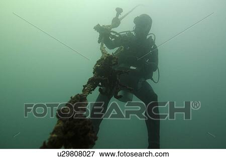 Scuba diver investigating shipwreck, San Cristobal Island, Galapagos Islands, Ecuador View Large Photo Image Stock Photo - Scuba diver investigating shipwreck, San Cristobal Island, Galapagos Islands, Ecuador. Fotosearch