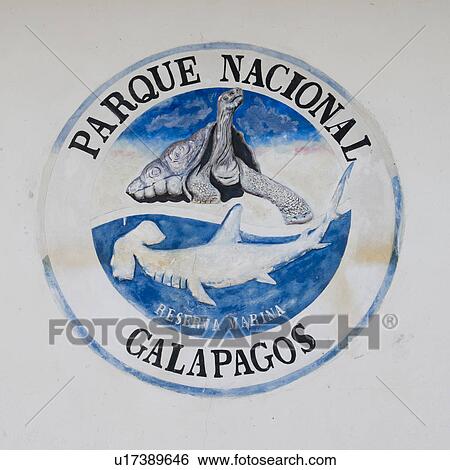Stock Photograph - Symbol of Galapagos National Park, Charles Darwin Research Station, Santa Cruz Island, Galapagos Islands, Ecuador. Fotosearch