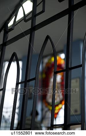 Stock Image - Window of a church, Virgin Mary Of Quito, Panecillo Hill, Quito, Ecuador. Fotosearch