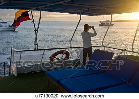 Woman standing on a ship and photographing, Punta Suarez, Espanola Island, Galapagos Islands, Ecuador View Large Photo Image Stock Image - Woman standing on a ship and photographing, Punta Suarez, Espanola Island, Galapagos Islands, Ecuador. Fotosearch