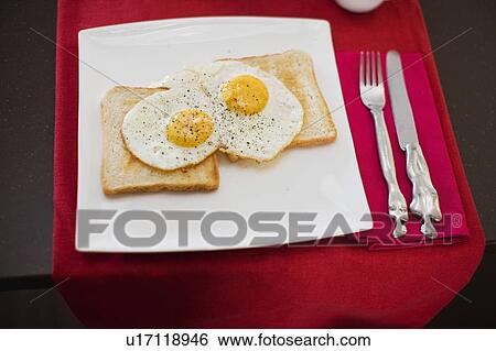 Close up of plate of eggs on toast View Large Photo Image Stock Photograph - Close up of plate of eggs on toast. Fotosearch