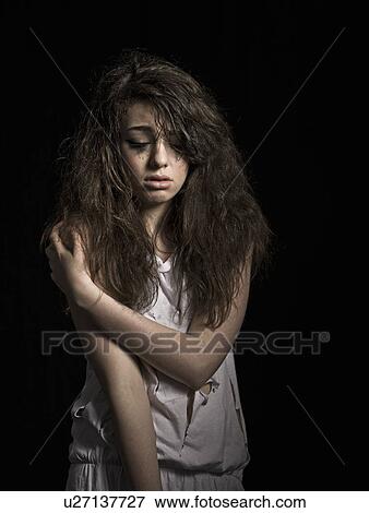 Crying Girl With Messy Hair Stock Photo U27137727 Fotosearch