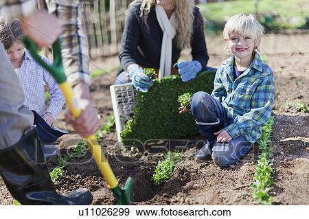 Family planting in garden together View Large Photo Image Stock Photo - Family planting in garden together. Fotosearch