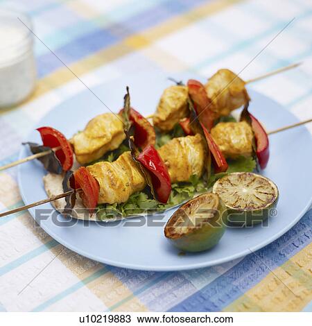 Plate of chicken tikka kebabs View Large Photo Image Stock Image - Plate of chicken tikka kebabs. Fotosearch