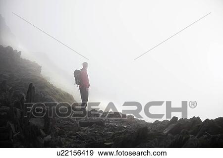 Silhouette of hiker on rocky hillside View Large Photo Image Stock Photo - Silhouette of hiker on rocky hillside. Fotosearch