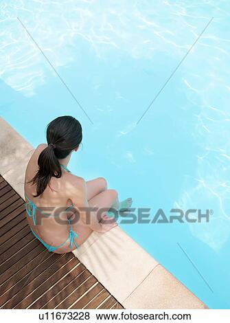 Woman dangling her feet in pool View Large Photo Image Stock Photo - Woman dangling her feet in pool. Fotosearch