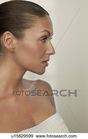 Stock Photo - Woman wrapped in towel. Fotosearch