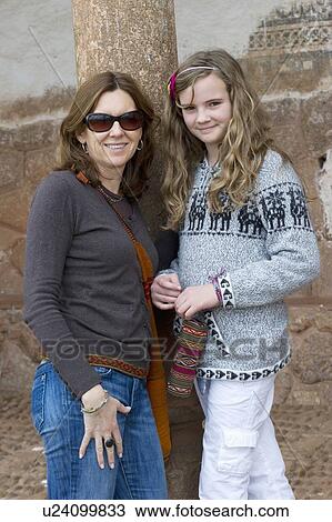 Stock Image - Portrait Of A Mother And Daughter; Chinchero Peru. Fotosearch