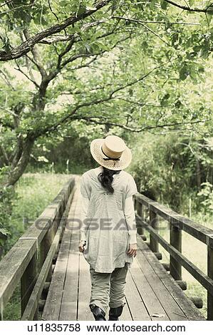 Stock Photo - A young woman in the forest. Fotosearch