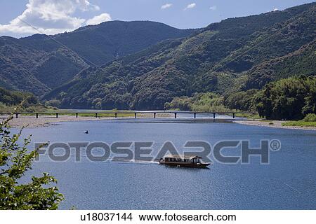 Bridge Over Shimanto River and Houseboat View Large Photo Image Picture - Bridge Over Shimanto River and Houseboat. Fotosearch