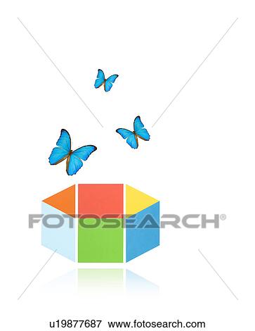 Stock Photo - Butterflies Over Colourful Block. Fotosearch