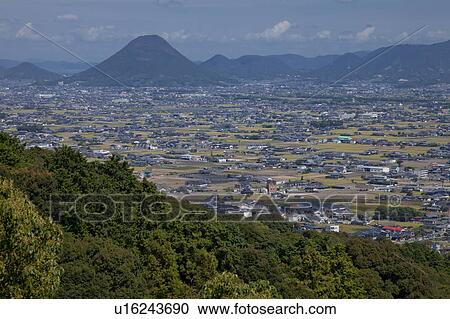 Stock Image - Cityscape of Kotohira-cho, Kagawa Prefecture, Japan. Fotosearch