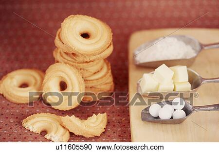 Stock Image - Cookies, butter and sugar. Fotosearch