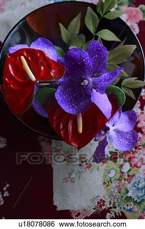 Stock Photograph - Flower Arranged with Japanese Lacquer Ware. Fotosearch