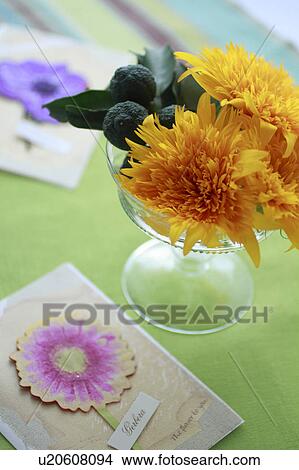 Picture - Flower Arrangement of Sunflowers and Yuzu. Fotosearch