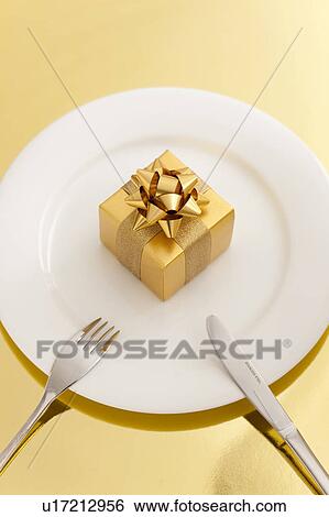 Stock Photograph - Gift Box on Plate. Fotosearch