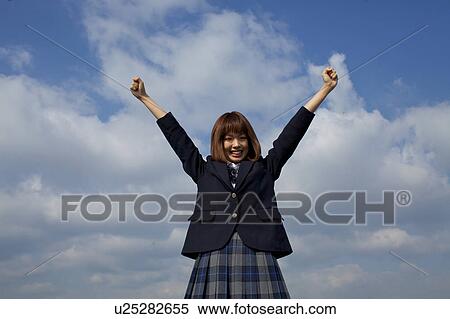 High School Student Holding Arms Up View Large Photo Image Stock Photography - High School Student Holding Arms Up. Fotosearch