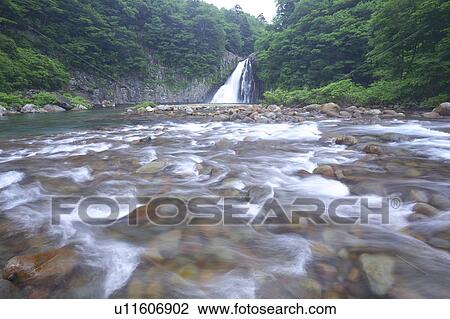 Stock Image - Houtai-no-taki waterfall, Akita Prefecture, Honshu, Japan. Fotosearch