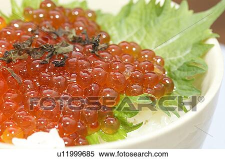 Ikura on white rice View Large Photo Image Stock Photography - Ikura on white rice. Fotosearch