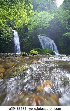 Stock Image - Juni (Twelve) Waterfall, Sakata City, Yamagata Prefecture, Honshu, Japan. Fotosearch