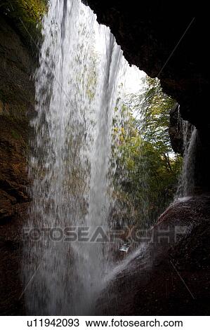 Stock Image - Kaminari waterfall seen from the back, Nagano Prefecture, Honshu, Japan. Fotosearch